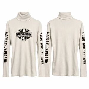 Harley-Davidson Ribbed Turtleneck Long Sleeve Logo Shirt White Stretch Sz LG Y2K